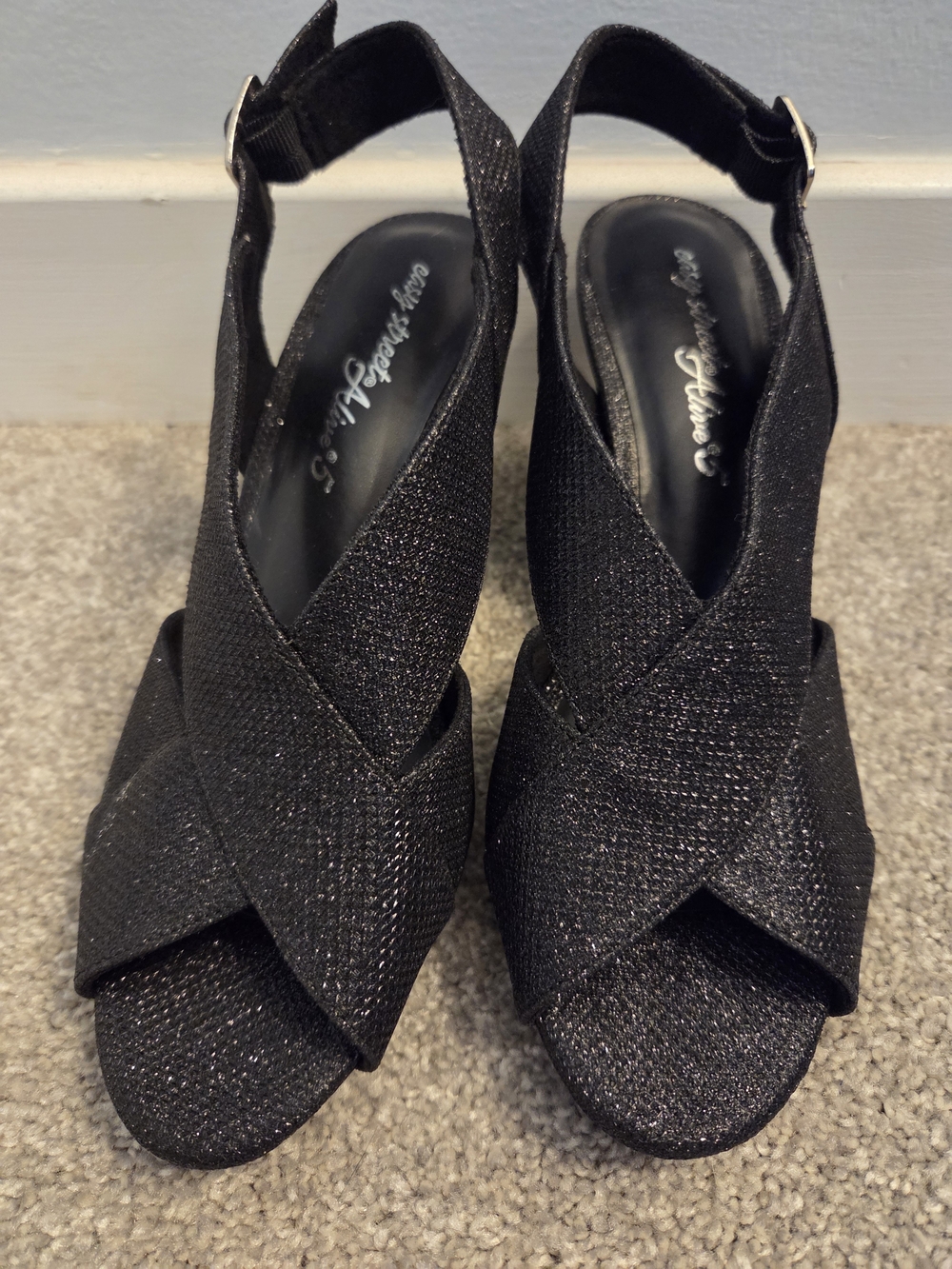 easy street Black Glitter Cross-Band Slingback Heels